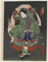 Osaka Kabuki-skuespilleren Gennosuke III, 1868 (farvet træbloktryk med sølv og messing på papir)